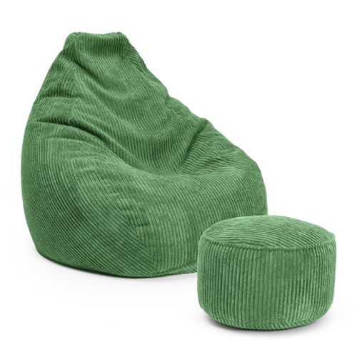 Lumaland Relax Set Cord – Sitzsack Giant + Pouf | Besser als Sofa, Sessel...