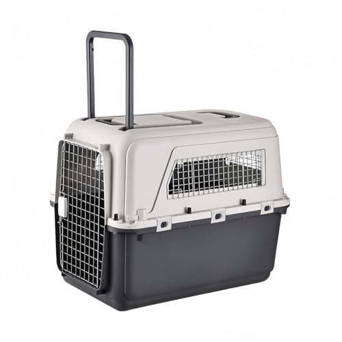 VZXペットキャリーケース 中小型犬猫用 手荷物対応 引き出し式ハンドル 機内持込可能 取り外し可能 通気性メッシュ 防漏れ設計 旅行/動物病院/お出かけ用 (4号箱/鉄製窓/車輪付き/プルハンドル款(20 kg以下ペット用),?ハンギングボウル/尿パッド