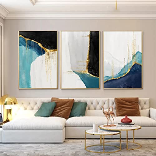 Peinture sur toile abstrait or et bleu pour habiller un mur de salon