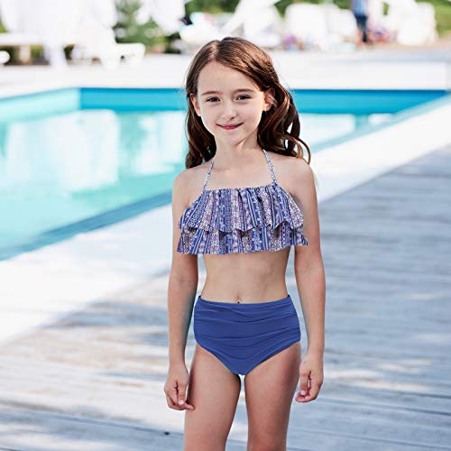 Big Girls Two Piece Bikini Swimsuit Floral Ruffle Bathing Suit High Waisted Size 163