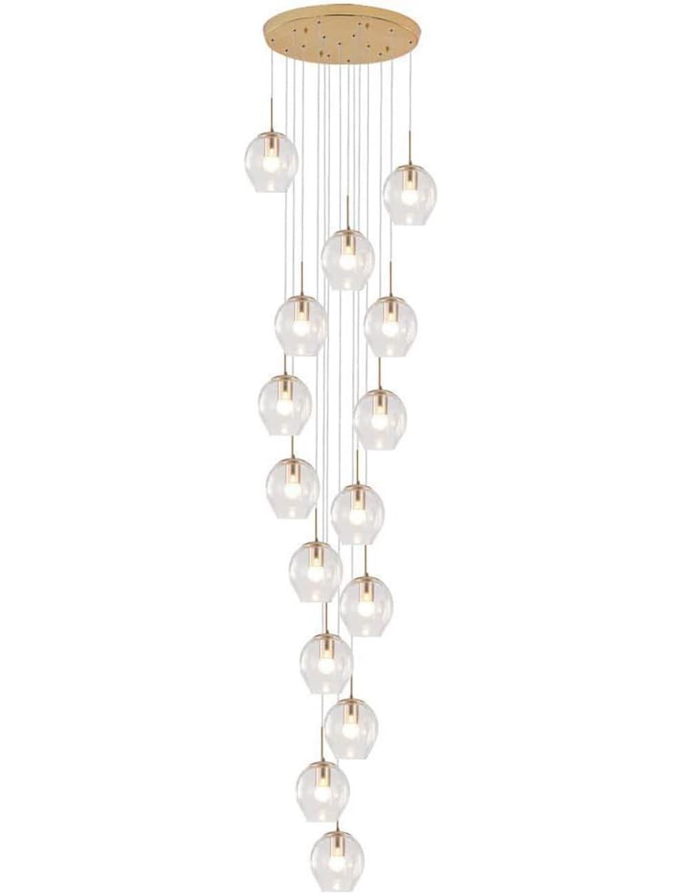 SYAXVOM Oversized Staircase Chandelier - Modern Long Pendant Light Adjustable Length Hanging Fixture for Villa Stairwells 15 Clear Balls Elegant Ceiling Lighting.