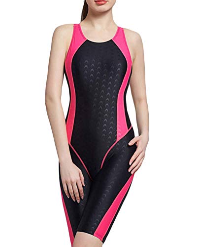 Shaoyao Bademode Damen Sport Siamesisch Badeanzüge Einteiler Badeanzug Mit Längerem Bein Schwimmanzug Schwarz Rose XL Cover