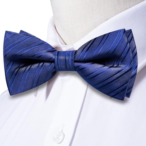 Image of Dubulle Mens Paisley Striped Bowtie Set Pre-tied Bowtie for Men and Pocket Square Set Wedding Business