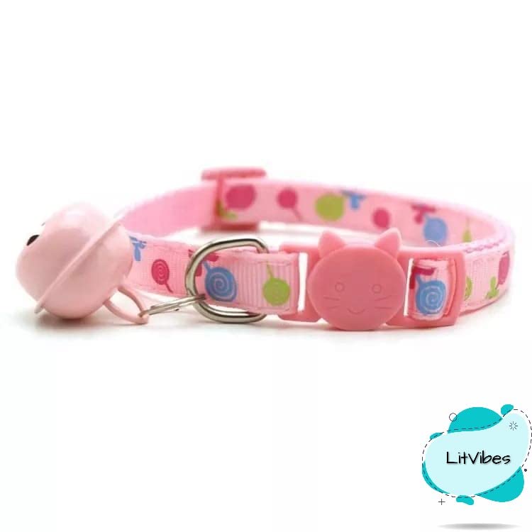 LitVibes-Cat-Collar-Set-Of-3-With-BellKitten-Kitty-Small-Dogs-Soft-Adjustable-CollarSafeBreakaway-For-Cats-And-Puppies-PinkYellowTurquoise-Lollipop-Design-25-x-1-x-5-Centimeter