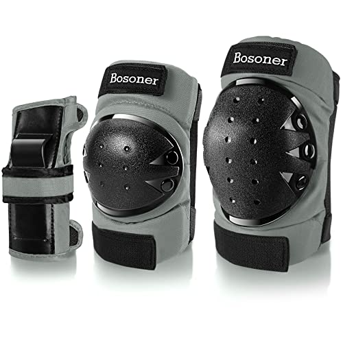 Bosoner Adult/Child Knee Pads Elbow Pads Guards Protective Gear Set For Cycling Bike Skateboarding Inline Roller Skating Bicycle Scooter, Wrist Guards Youth Kids Adults For Multi-Sports Outdoor #TOP27