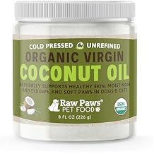 Raw Paws Virgin Organic Coconut Oil for Dogs & Cats, 8-oz - Treatment for Itchy Skin, Dry Nose, Paws - Hot Spot Lotion for Dogs - Natural Hairball Remedy for Cats