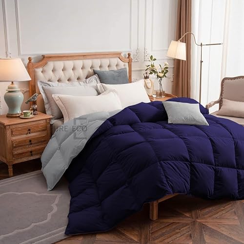 Image of PURE ECO Reversible Comforter Double Bed Size - Soft Microfiber 300 GSM Comforter for Winter - Soft & Luxury Design Duvet /Blanket Double Bed (90 inchX100 inch) - Navy Blue /Silver Grey Color