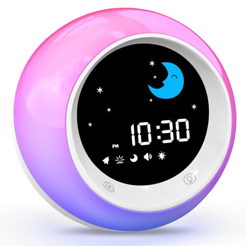 I·CODE Time to Wake Alarm Clock for Kids, Children's Sleep Trainer, Kids Wake Up Light, Sleep Sound Machine