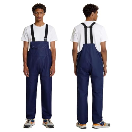 KYBKDYY Bib Rain Pants for Men Women Waterproof Bib Overall Durable Rain Gear for Work Fishing Gardening(Navy M)