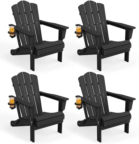 KINGYES Folding Adirondack Chair Set of 4, HDPE...