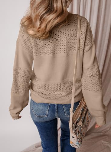 Image of SHEWIN Women's Sweaters Casual Long Sleeve V Neck Crewneck Lightweight Crochet Pullover Sweater Tops