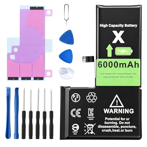 Akku für iPhone X 6000mAh Hochkapazitäts Lithium-Ionen Batterie Ersatzakku mit Reparaturwerkzeug Set