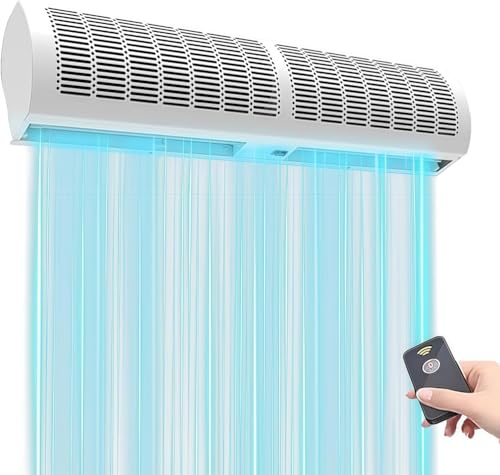 Máquina de cortina de aire, dirección del viento ajustable, 2 velocidades, gran volumen de aire, control remoto para uso en interiores y exteriores, unidad doméstica comercial