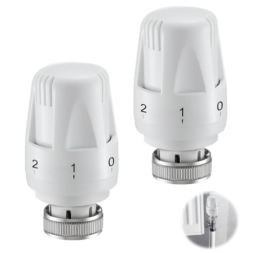 2 PCS Thermostatic Radiator Valve Head M30 x 1.5 TRV Replacement Head with 5 Setting Auto Temperature Control Universal Thermostat Heating Valve for Home/Office/Bedroom Easy Install Energy Saving