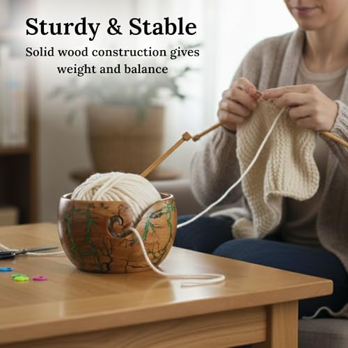 Image of Lichtenberg Figure Yarn Bowl - Handmade Wooden Yarn Bowl for Knitting Yarn Ball Holder - Yarn Bowls with Holes Crochet Bowl Holder - Yarn Storage Bowl 7 inch x 4 inch inches (Green)