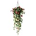 RANRANJJ Künstliche Blumen hängende Korbpflanzen, künstliche Rose Wandbehang Bracketplant Rattan Dekor hängenden Korb dekorative Seidenpflanze für Outdoor & Indoor Ornamente Home Decor