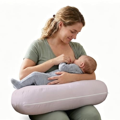 Image of Plushii U-Shaped Nursing Pillow with Washable Cover,Blush | Ergonomic U-shaped breastfeeding support pillow for mom and baby, featuring a soft, breathable and washable cover
