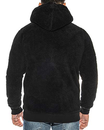 Raff &Taff Herren Kapuzenjacke Teddy Fleece Plüschjacke mit Kapuze Casuale Zip Hoodie Cardigan mit Kangrootaschen Kuschelig Weich (Schwarz, 5XL)