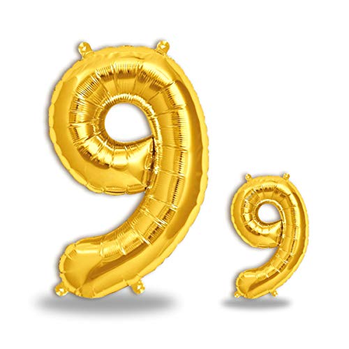 FUNXGO Palloncino Numero 9 Oro - due pezzi Uno