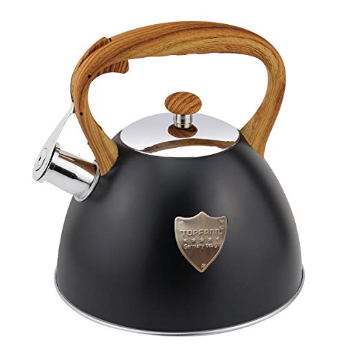 Topfann Stainless Steel Whistling Tea Kettle 3.2-Quart Stove Top Wood Grain Kettle Teapot