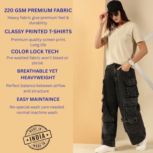 Image of Women's Pure Cotton Relaxed Fit V-Neck Half Sleeve T-Shirt | Gym Wear Casual Look T-Shirt | Regular Fitting with Comfort Wear for Women