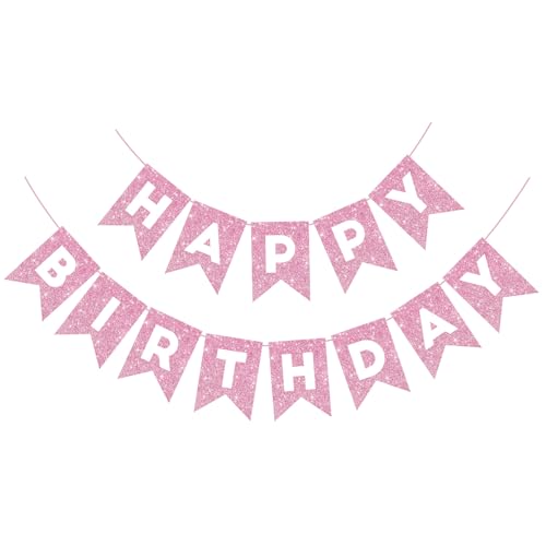 Image of Hooqict Happy Birthday Banner Pink Birthday Decorations for Girls Women 1st 2nd 3rd 13th 21th 30th Pink Party Banner Garland Sign Party Supplies Wall Porch Door Hanging Decor
