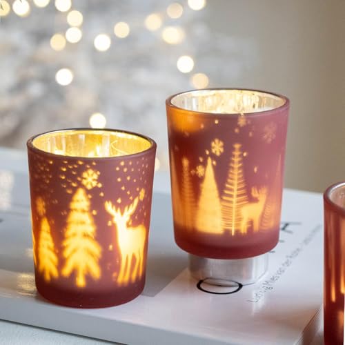 2er Set Teelichthalter Weihnachten Kerzengläser, Windlicht...