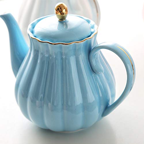 Théière en céramique en forme de citrouille peinte à la main en porcelaine anglaise dorée avec filtre, pour thé, café, lait, cadeau, 1 L (blanc)