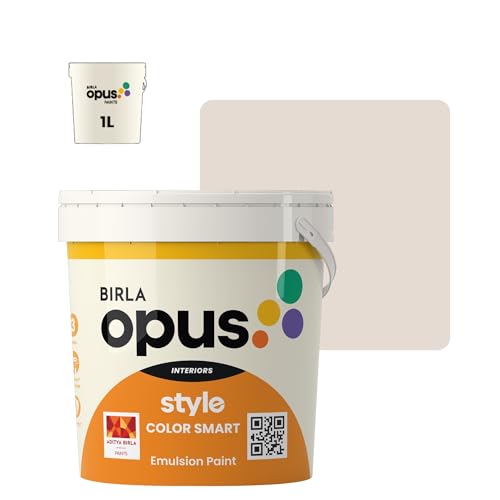 Image of Birla Opus Style Color Smart Premium Interior Emulsion Paint-1L, Egyptian Cotton Colour, Smooth Matt Finish-Superior Coverage, Washable, Non Chalking-For Bedroom, Living Room, Office