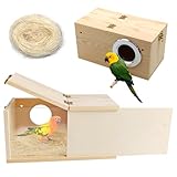 PINVNBY Wooden Bird Nesting Box with Transparent Visual Window,Parakeet Nest Breeding Box with Detachable Board Acrylic Cockatiel House for Budgie Lovebird Conure Parrot (L)