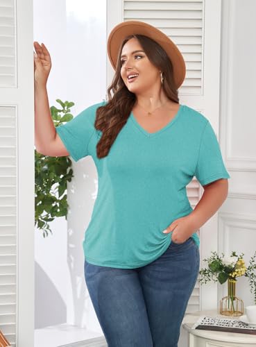 Image of ForHailey Women's Plus Size Short Sleeve Tee Shirt V Neck Basic Ladies Loose Fit T Shirt 1X-5X