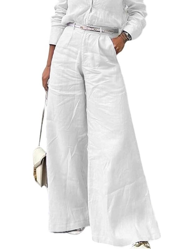 UOOZEE Women's Linen Cotton Wide Leg Pants High Waisted Casual Loose Fit Flowy Palazzo Pants Summer Trousers with Pockets