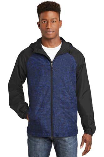 Image of Sport-Tek Heather Colorblock Raglan Hooded Wind Jacket. JST40