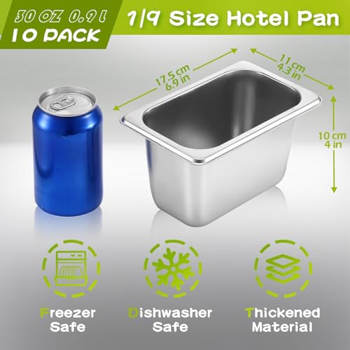 Thenshop 10 Pack 1/9 Size Stainless Steel Hotel Pans 4" Deep – Metal Steam Table Catering Trays for Commercial Restaurant Buffet Kitchen Food Service Containers, 0.8 mm Thick(Standard Style)