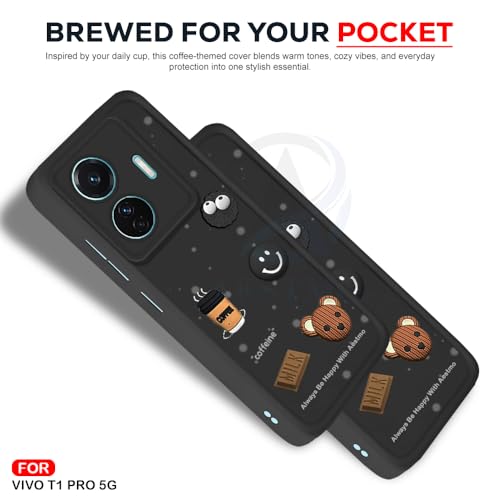 Image of AESTMO Back Case Cover for Vivo T1 Pro 5G / iQOO Z6 Pro 5G | Cute Fun Cartoon 3D Ball | Coffee Silicone Case | Full Body Protection | Camera Protection Back Cover (Black)