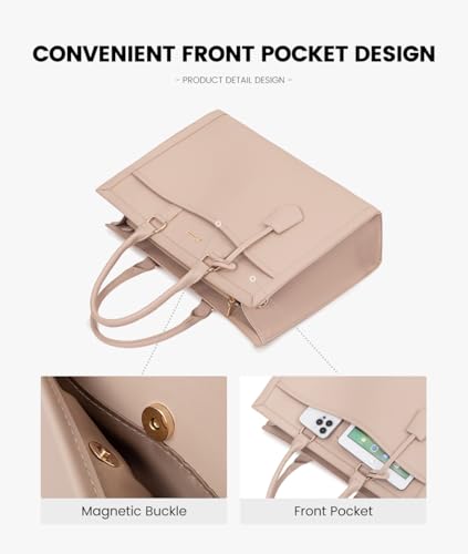 Image of LOVEVOOK Laptop Tote Bag for Women, Office Work Bag Briefcase fit for 15.6 inch Laptop, Large Capacity Teacher Computer Bag Handbag,2pcs Set, Leather /Apricot