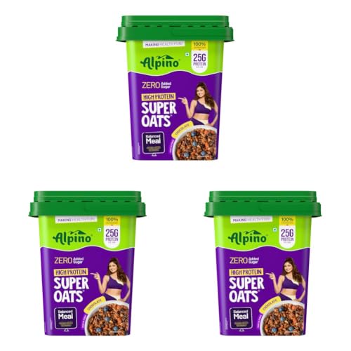 Image of ALPINO 25g High Protein Super Oats Chocolate 2.5kg - Rolled Oats with Peanut Butter, Cocoa, Nuts & Seeds - Zero Added Sugar & Salt - Source of Dietary Fibre & Healthy Fats (Pack of 3)