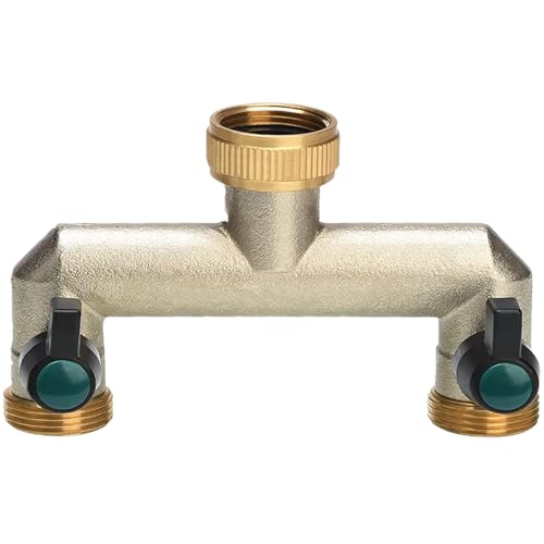 Photener Robinet Double Sortie en Laiton, Robinet 2 Voies avec 2 Vannes à Bille Séparées, Standard Européen G 3/4 Pouce (26.5mm) Femelle à 2 Voies G 3/4 Pouce (26.5mm) Mâle
