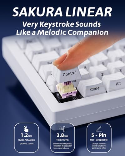 Image of ZORNHER ZH870 Wireless Gaming Mechanical Keyboard,80% White Custom Creamy Sound Keyboard with Lighted Up White Topographic Keycaps,Creamy Sounding Linear Switches,Hot-Swappable,RGB Backlit