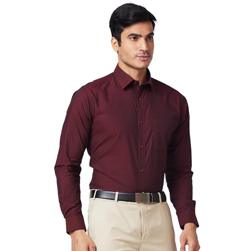 Image of Raymond Slim Fit Self Design Dark Maroon Shirt