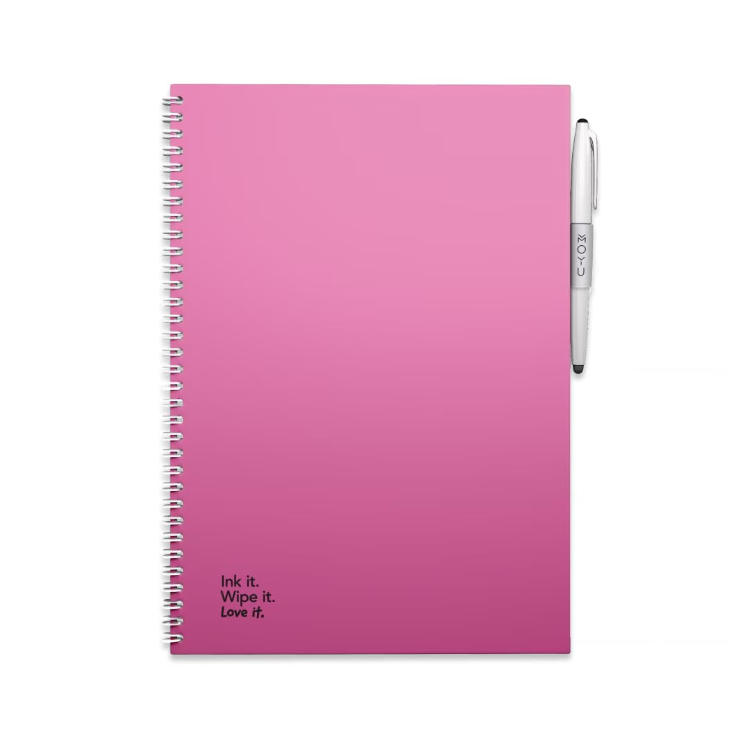 MOYU Erasable Notebook - A4 Stone Paper - Premium Cover - Passion Pink - Multifunctional Pages - Includes Erasable Pen, Cloth, and Pen Holder — image 1