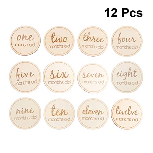 STOBOK 12 Stuks Baby Geboorte Maand Nummer Kaarten Aankondigingskaarten Voor Baby's Kinder Herdenkingsmunt Pasgeboren Milestone- Kaarten Peren Dubbelzijdig Sticker Houten Mijlpaal - Image 7