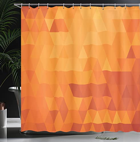 ABAKUHAUS Orange Shower Curtain, Triangle Mosaic Shapes and Patterns with Abstract Digital Pixel Like Effect Print - Image 3