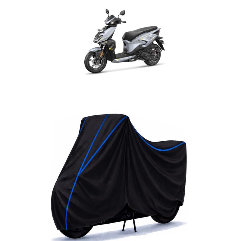 Image of Scooty Cover Water Resistant for Xoom Combat Edition | Universal Scooter & Bike Cover | Heavy Duty UV Dust, Rain & Scratch Protection | Elastic Fit All Weather Indoor Outdoor | Black with Blue Piping