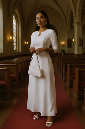 Image of FANDEE Women's Maxi Dress Casual Boho Plain Long Dresses 3 /4 Sleeve with Pockets