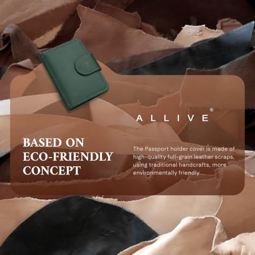 Image of ALLIVE Passport Holder for Travel, Genuine Leather Passport Holder with AirTag Hidden, Rfid Passport Cover Travel Wallet for Airport Essentials, Travel Must Haves Gifts (Forest Green)