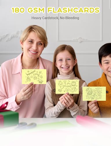 Cartões de índice amarelos, 7 x 12 cm, 200 peças, pautados 3 x 12 cm, cartões de notas, cartões de 3