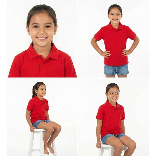 Image of Kids Girls Polo T-Shirt | Half Sleeves | 100% Organic Cotton Rich Bio-Wash Fabric | Ultra Soft & Breathable | Regular Fit | Plain Solid Color Casual Wear & School Uniform