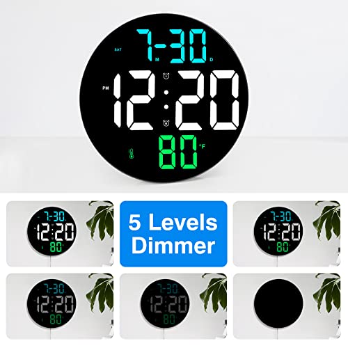 Amgico Large Digital Wall Clock, 9 Inch Digital Clock Large Display, 4 Level Brightness, Temperature, Remote Control, Date, Indoor, 12/24H, Led Alarm Clock For Bedrooms, Office,Elderly #TOP3