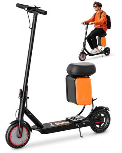 Electric Scooter with Seat for Adults and Teens, 19MPH 15Miles Long Range, 350W Motor, 8.5' Solid Tires, App Control, Dual Brake System - Foldable Commuter E Scooter with Seat and Storage Bag